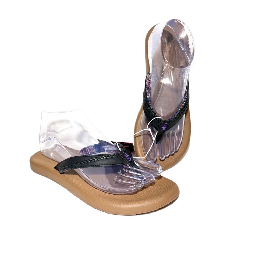 Flojos Women's Just Hangin Out Flip Flops Sandals Black Size 8 New With Tags